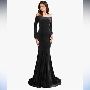 Black Velvet Long Sleeve Off Shoulder Mermaid Gown